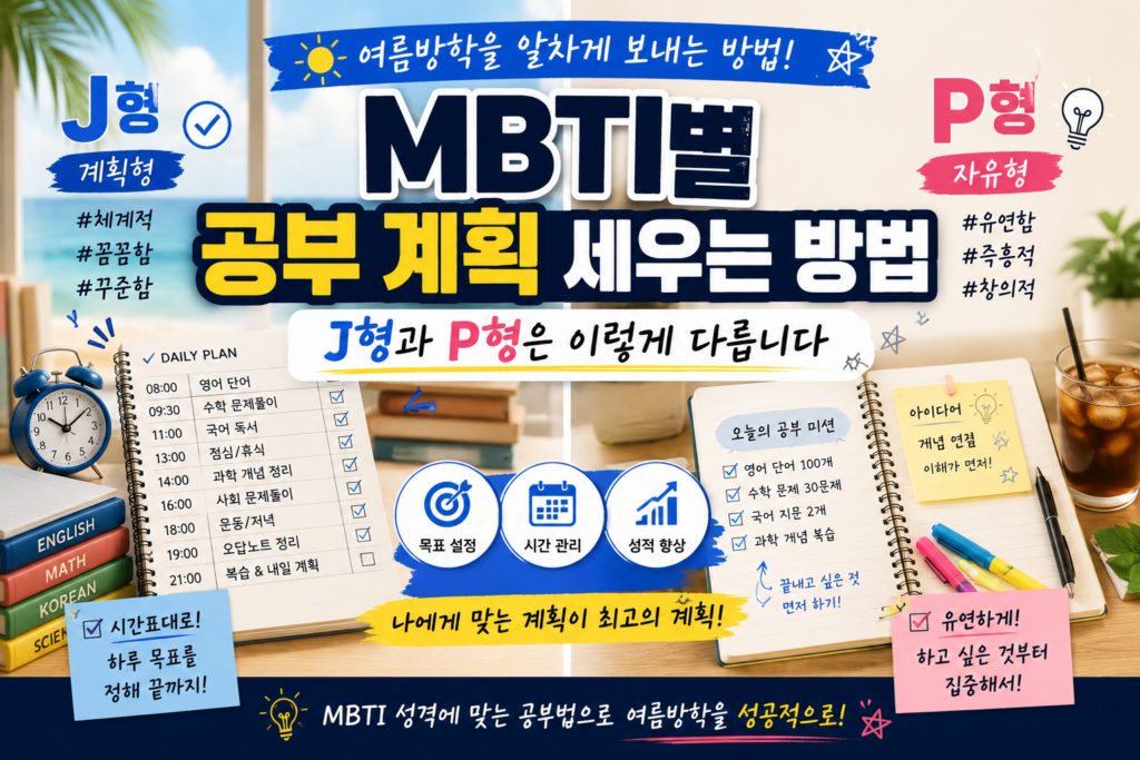 방학 계획표 작심삼일 끝 MBTI별 여름방학 공부 계획 세우는 방법|J형과 P형은 이렇게 다릅니다 1 j형p형 여름방학계획