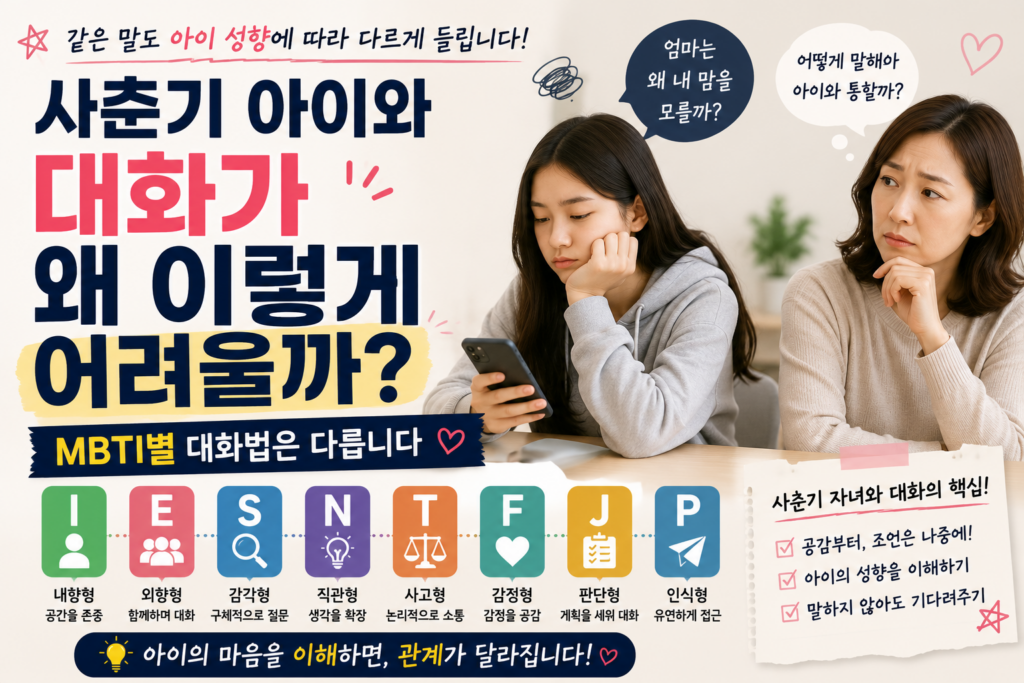 "잔소리는 튕겨 나가고 말대꾸만 한다면? 사춘기 뇌 성장에 맞춘 MBTI 그룹별 부모 대화법" 1