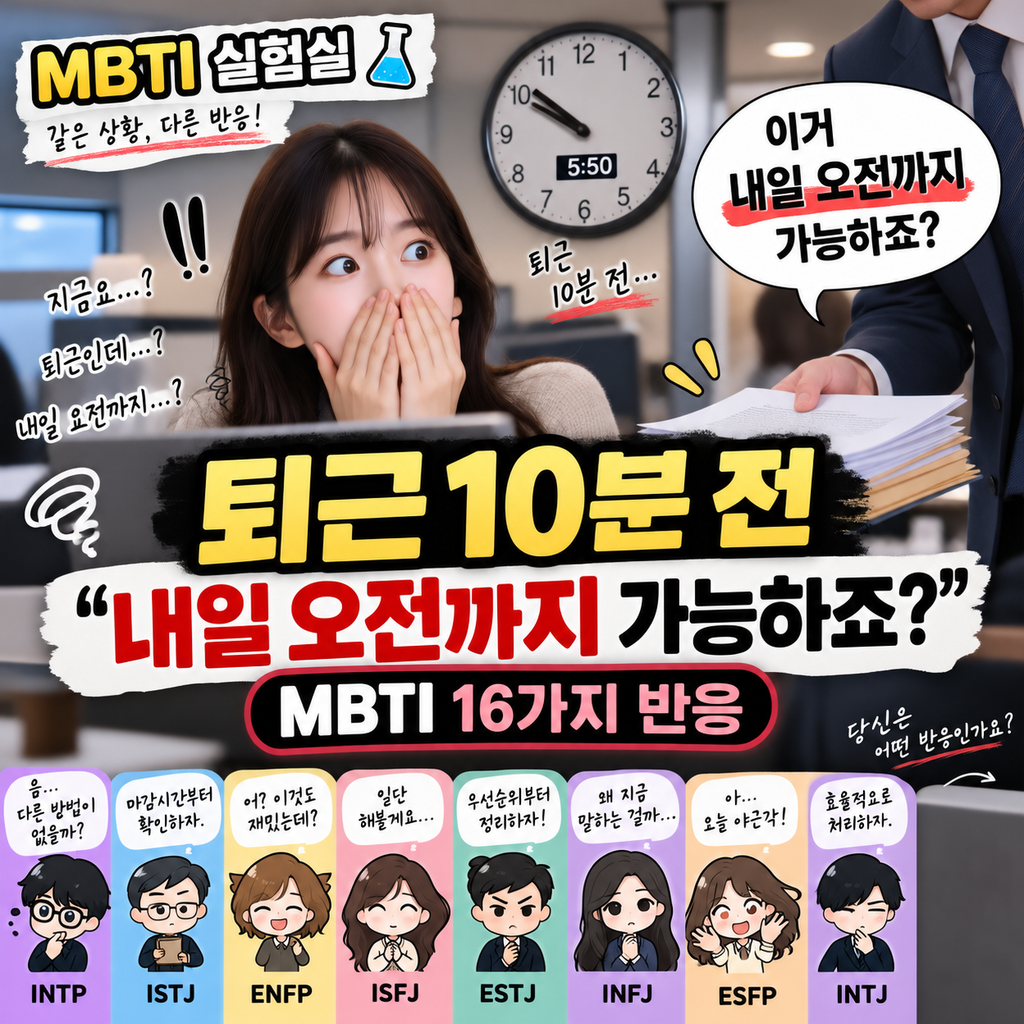 MBTI 유형별 직장생활|퇴근 10분 전 “내일 오전까지 가능하죠?” 16가지 반응 1