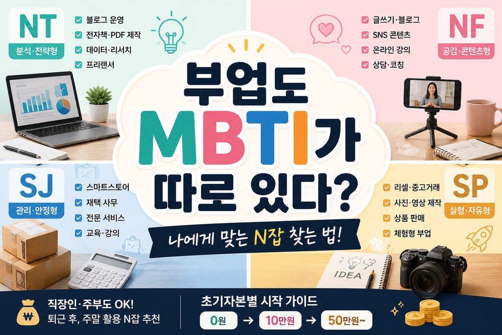 초기자본 0원·10만원·50만원으로 시작하는 MBTI별 부업 추천|나에게 맞는 N잡 찾기 1