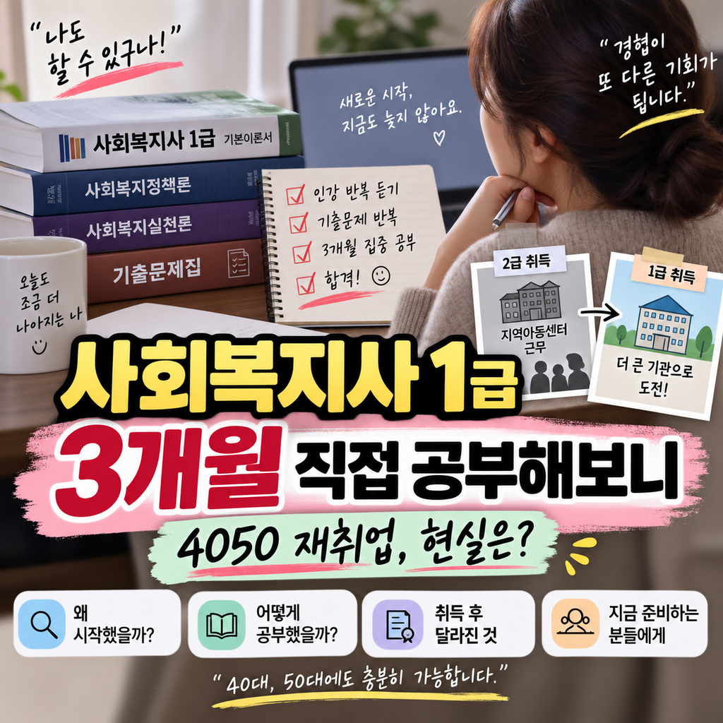 사회복지사 1급 자격증 3개월만에 직접 취득한 후기|4050 재취업 준비할 때 알아야 할 현실 1